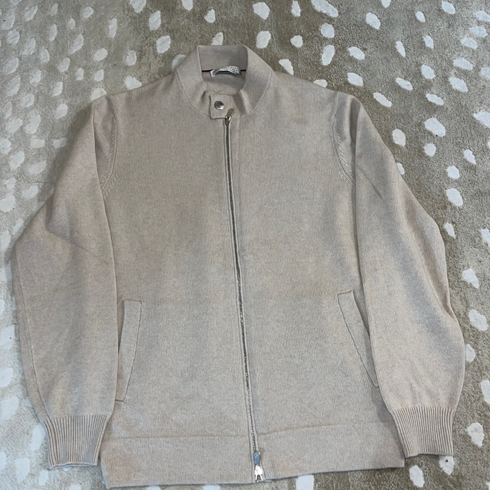 New Brunello Cucinelli Cashmere Sweater Zip Up Jacket Cream